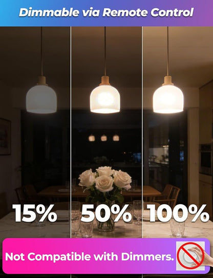 ILC LED Color Changing Light Bulb, 120 Colors, 5700K Daylight White, 70 Watt Equivalent with Remote Control RGBW RGB Daylight and White – Timing Function - A19 E26 Edison Screw (2 Pack)