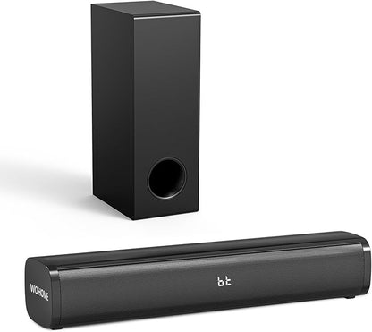 Sound Bar for Smart TV with Wired Subwoofer, 2.1 CH Small TV Soundbar Speakers, Support Bluetooth 5.3/ARC/Optical/AUX/USB Connectivity, S100 Pro, Black