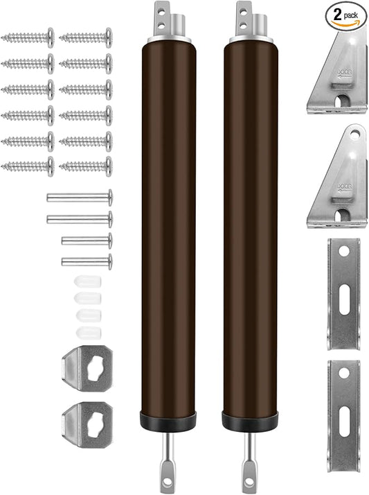 2 PCS Screen and Storm Door Closer Kit, Heavy Duty Pneumatic Screen and Storm Door Closer, Screen and Storm Door Push Button Latch Set Replacement Kit, Adjust Smooth Closing Speed (Brown)