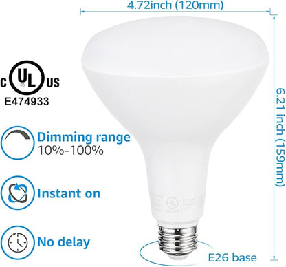 TORCHSTAR BR40 LED Light Bulbs, Indoor Flood Light Bulbs, Dimmable, 4000K Cool White, 100W Equivalent 17W, 1400lm, E26 Base, Recessed Can Light, Flicker-Free, UL Listed, Pack of 4