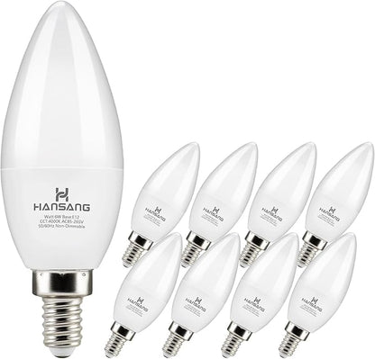 8 Pack E12 Candelabra LED Light Bulbs 4000K Natural Daylight, Small Base Type B Light Bulb for Chandelier, 6W 60Watt Equivalent, B11 Ceiling Fan Light Bulbs, 600LM, Non-dimmable