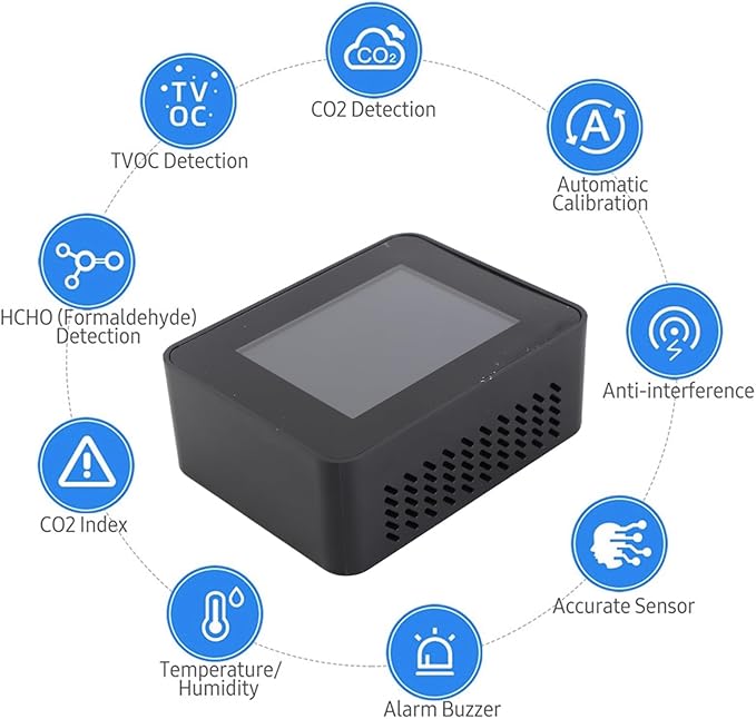 Fockety Mini CO2 Detector, Portable Detector CO2 Monitor Meter Air Quality Monitor Carbon Dioxide Detector Portable Temperature and Humidity Detector for Travel Home Indoor