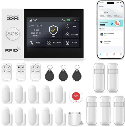 Alarm System for Home Security (24-Piece) | 4.3" Touch Screen | SOS | App Instant Alerts | Wireless Smart System | Work with Alexa | No Monthly Fee