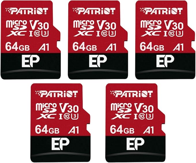 Patriot Memory 64GB A1 / V30 Micro SD Card for Android Phones and Tablets, 4K Video Recording - 5 Pack, Lot of 5