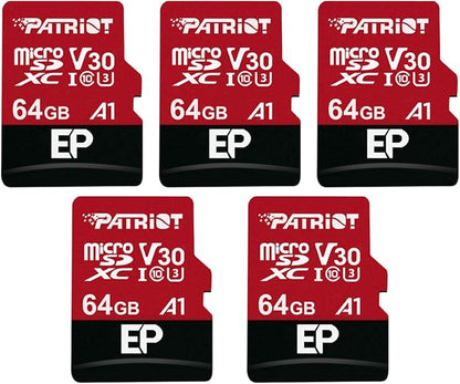 Patriot Memory 64GB A1 / V30 Micro SD Card for Android Phones and Tablets, 4K Video Recording - 5 Pack, Lot of 5