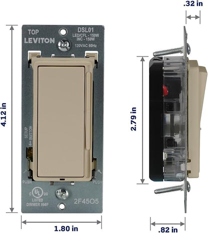 Leviton Decora Slide LED Advanced Dimmer Switch for 150W Dimmable LED, Halogen and Incandescent Bulbs and Fixtures, DSL01-1LI, Ivory