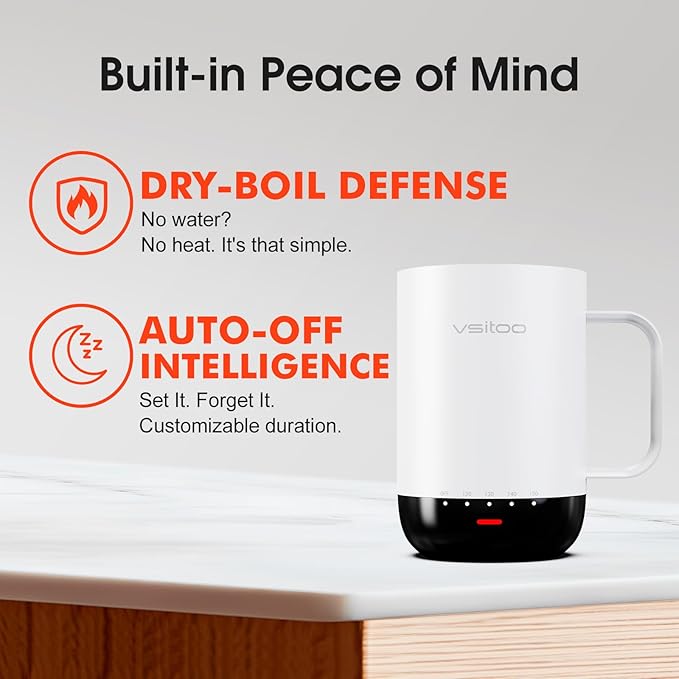 Vsitoo S3 Pro 16oz Smart Self Heating Coffee Mug,Heated Coffee Mug with Auto-Sensing AI Heats Drinks to 120-150°F Hands-Free.Perfect for Home/Office,Ideal Gift fo Men/Women，White