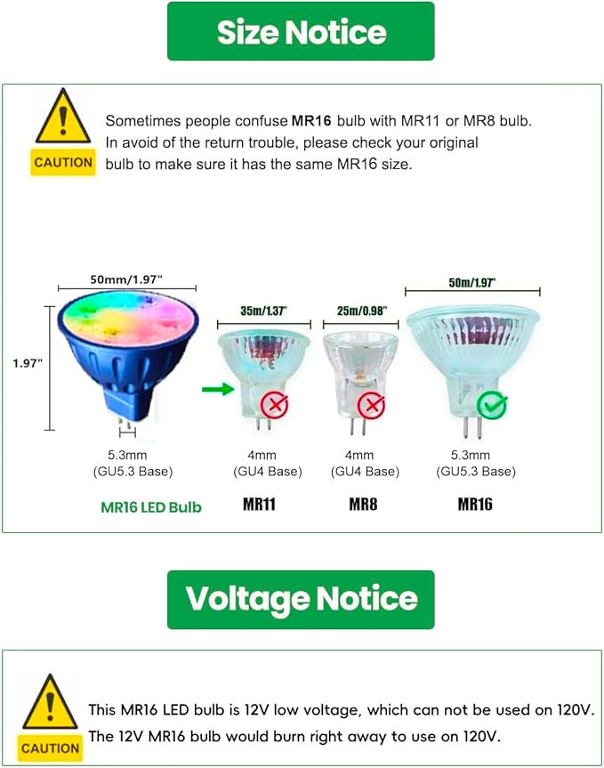 RGBW Color Changing MR16 LED Bulbs, CCT Tunable 2700K to 6500K, Dimmable with Remote Control, Memory Function, GU5.3 Bi-pin Base Light Bulbs for 12V Low Voltage Landscape Lighting 6-Pack