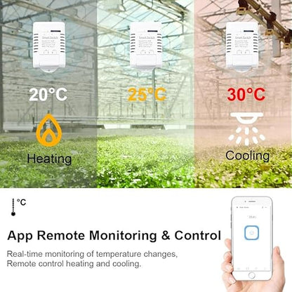 WiFi Temperature Controller Sensor Module, Tuya app Wireless Remote 16A Smart Switch with Energy Consumption Monitoring,Compatible with Alexa Google