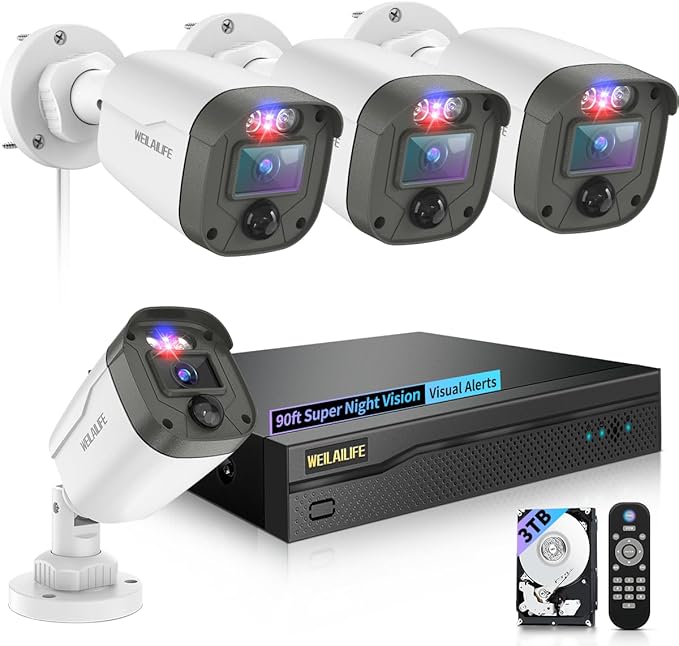 【90-Day Storage】 Outdoor Wired Security Camera System, Home Video Surveillance Systems, CCTV Cameras for Home, Surveillance DVR Kits