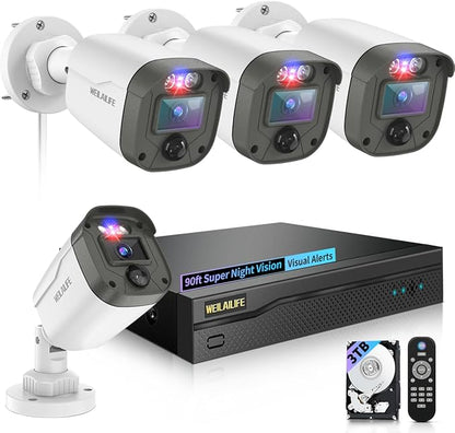 【90-Day Storage】 Outdoor Wired Security Camera System, Home Video Surveillance Systems, CCTV Cameras for Home, Surveillance DVR Kits