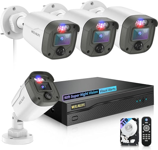 【90-Day Storage】 Outdoor Wired Security Camera System, Home Video Surveillance Systems, CCTV Cameras for Home, Surveillance DVR Kits