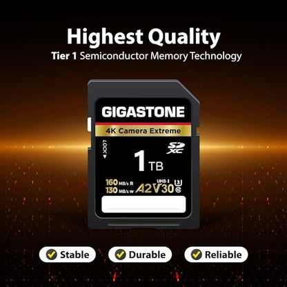 【5-Years Data Recovery】 GIGASTONE 1TB SD Card, 4K Camera Extreme, A2 V30 U3 C10 SDXC Memory Card High Speed, Compatible with Canon Kodak Olympus Digital Camera