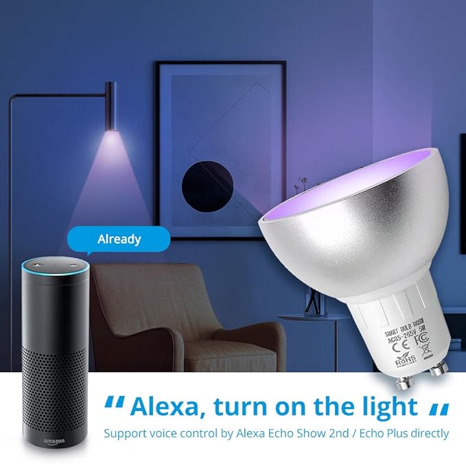 BENEXMART Zigbee GU10 Smart LED Bulb 5W RGBW Compatible with Tuya SmartThings App Alexa Echo Plus Google Home Voice Control (zigbee GU10 6 Pack)