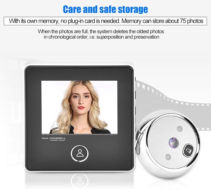 Sonew Digital Door Viewer, 3 inches TFT LCD Screen HD Smart Peephole Visual Doorbell with 1MP IR Night Vision Camera, Easy to Use, for Home Security (2)
