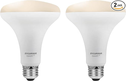 SYLVANIA SMART+ Bluetooth Mesh 60W Equivalent BR30 LED Light Bulb, Dimmable Soft White, Compatible with Alexa, 2 Pack