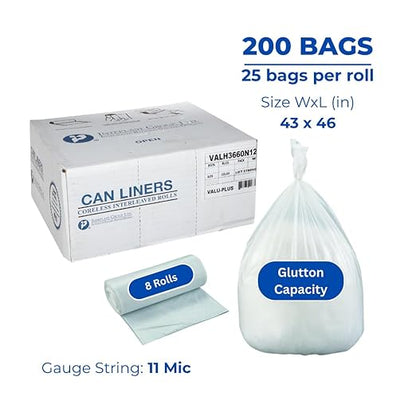 Inteplast Group VALH3860N14 60 gallon Capacity, 58" Length x 38" Width x 12 Mic Thickness, Natural Color, HDPE Commercial Coreless Valu-Plus Institutional Trash Can Liner (Case of 10 Roll, 25 Bags per