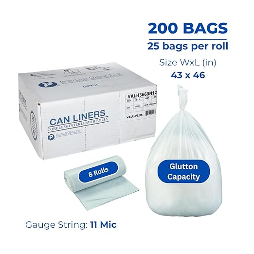 Inteplast Group VALH4348N12 46" Length x 43" Width x 11 Mic Thickness, Natural Color, HDPE Commercial Coreless Valu-Plus Insutional Trash Can Liner (Case of 8 Roll, 25 Bags per Roll)