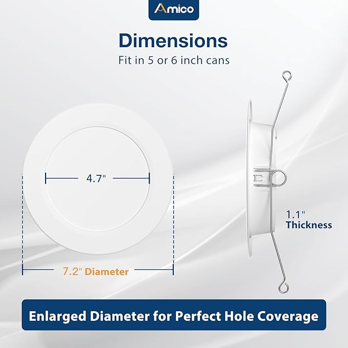 Amico Recessed Lighting 5/6 Inch, 4 Pack 5CCT Flat LED Can Lights, 2700K/3000K/4000K/5000K/6000K Selectable,12W Eqv 120W, 1050LM Brightness, Retrofit Installation - ETL & FCC