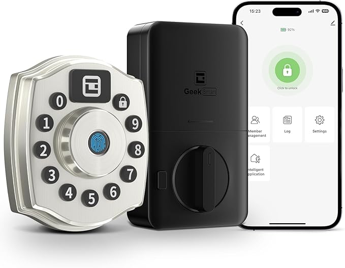 Geek Smart Fingerprint Deadbolt Lock with Keypad, Smart Deadbolt with Code, Electronic Door Locks for Front Door, Keyless Entry Door Lock, App Control, for Hotel, Homestay, Airbnb