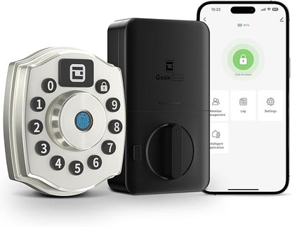 Geek Smart Fingerprint Deadbolt Lock with Keypad, Smart Deadbolt with Code, Electronic Door Locks for Front Door, Keyless Entry Door Lock, App Control, for Hotel, Homestay, Airbnb