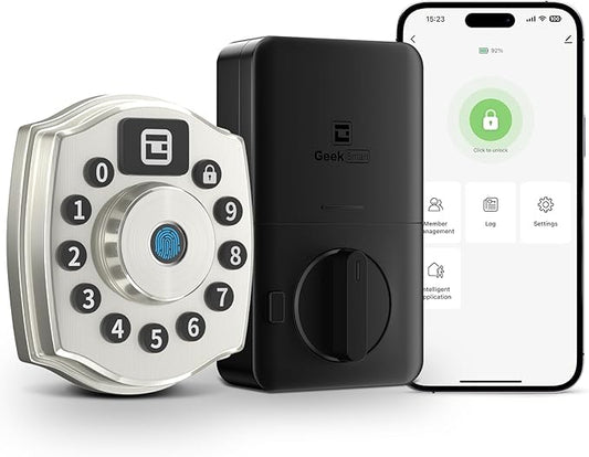 Geek Smart Fingerprint Deadbolt Lock with Keypad, Smart Deadbolt with Code, Electronic Door Locks for Front Door, Keyless Entry Door Lock, App Control, for Hotel, Homestay, Airbnb