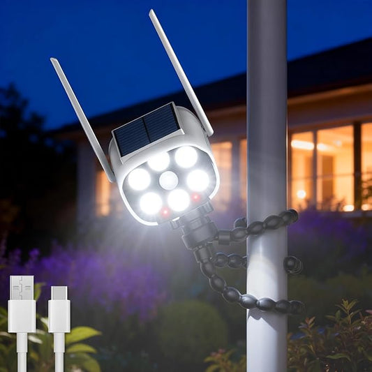 Tryme Fake Security Camera Solar Light with Flexible Octopus Tripod, Adjustable Dummy CCTV with Flashing Red LED, Motion Sensor Outdoor Solar Light, 3 Modes, No Drill (Solar/USB)