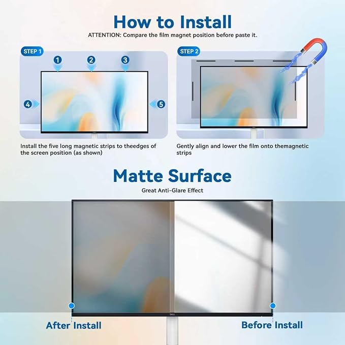 [2-Pack] Magnetic 23.8 Inch Computer Privacy Screen Protector for 16:9 Monitor, Removable 23.8in Private Filter for Anti Glare Block Blue Light, Screen Cover Shield Office Shade for Desktop TV Monitor