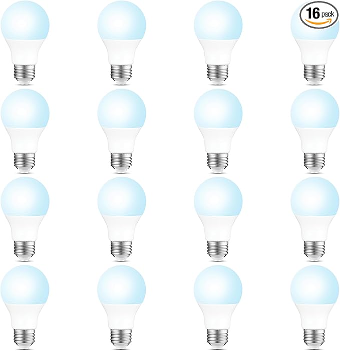 Sigalux A19 LED Light Bulbs, 60W Equivalent Daylight 5000K, 800 Lumens Non-Dimmable, Energy-Saving 9.5W E26 Medium Base Bulbs, Long-Lasting Home Lighting for Bedroom Living Room, 16 Pack