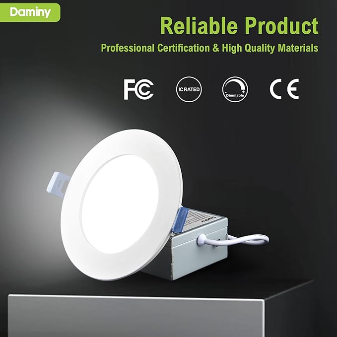 DAMINY 6 Pack 8 Inch LED Recessed Lighting with Junction Box,5CCT,Ultra-Thin Recessed Light,18W 1600LM, Dimmable Canless Wafer Ceiling Light, High Brightness