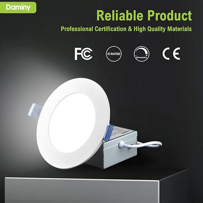 DAMINY 12 Pack 8 Inch LED Recessed Lighting with Junction Box,5CCT,Ultra-Thin Recessed Light,18W 1600lm, Dimmable Canless Wafer Ceiling Light, High Brightness