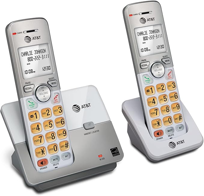 AT&T EL51203 DECT 6.0 2-Handset Cordless Phone with Full-Duplex Speakerphone, Backlit Display & Lighted Keypad, Caller ID/Call Waiting, Intercom, ECO Mode