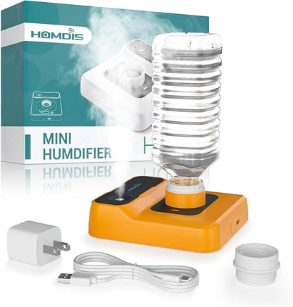 Travel Humidifier, Portable Small Humidifier for Plants, Bedroom, Office, Hotel or Car, Battery Operated Mini Cool Mist Humidifiers, Quiet 23dB, Auto-off, Night Light & BPA-Free, Orange