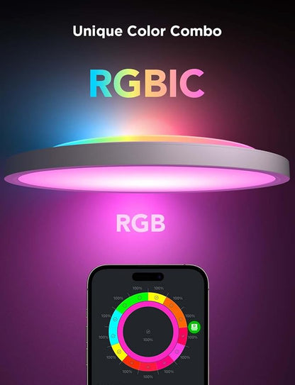 Govee Smart Ceiling Light, RGBIC 2400LM 2700K-6500K 12 Inch 1 Pack White | RGBIC LED Flush Ceiling Light Fixture, 2400LM DIY Colors, Works with Matter Alexa for Bedroom, Living Room