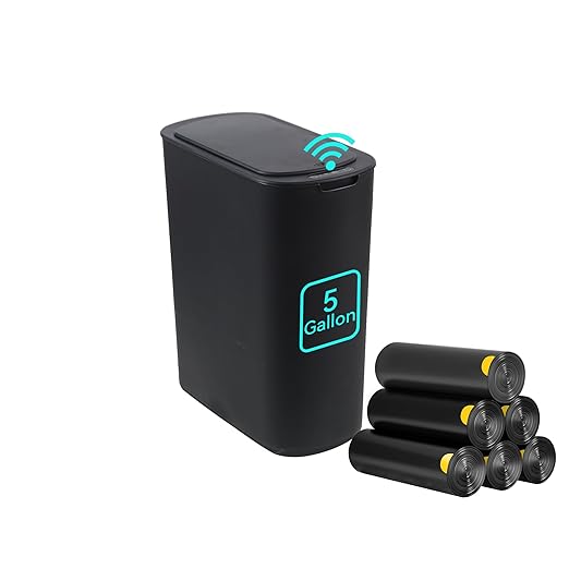 5 Gallon Motion Sensor Bathroom Trash Can Automatic Garbage Cans with Lid Touchless Smart Slim Plastic Trash Bin for Kitchen, Bedroom, Toilet, Office, Living Room