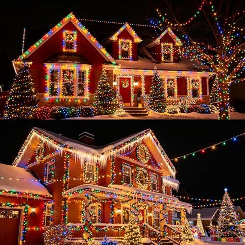LJLNION 300 LED String Lights Outdoor Indoor, Extra Long 98.5FT Christmas Lights, 8 Lighting Modes, Plug in Waterproof Fairy Lights for Wedding Party Bedroom Decorations (Multicolor)