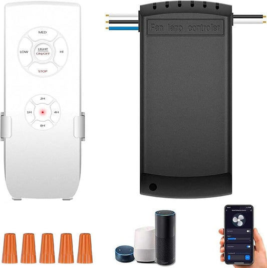 Smart WiFi Fan Switch Ceiling Fan and Light Remote Control Kit, WiFi Controller Compatible with Alexa Google, Phone APP Control, No Hub Required, Universal Ceilingfan Light Remote Control