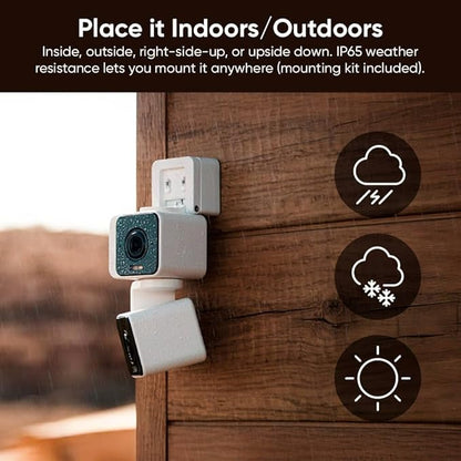 WYZE Duo Cam Pan Indoor/Outdoor IP65 2K 360° Pan/Tilt Smart Home Security Camera with Color Night Vision, Compatible with Alexa & Google Assistant, White (Renewed)