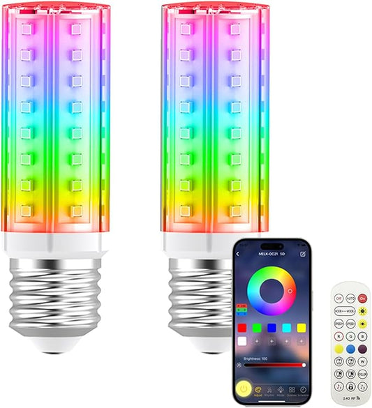 5V Low-voltage Smart LED Light Bulb, Dimmable E26 Screw Base Bulb with Remote Control, 48 Colorful Beads 16 Million Colors 7W Light Bulbs with APP Control & Music Sync & Timer for Bedroom Lamp(2-Pack)