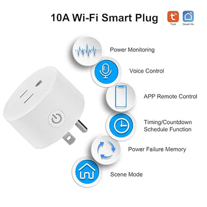Mini WiFi Smart Plug Outlet Voice Remtoe Control with Alexa Works with Google Assistant IFTTT, Tuya Smart APP Timer ,No Hub Required