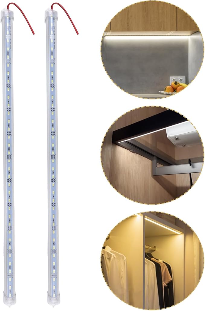 2pcs 20in Rigid Led Strip Bar Light Dc 12v 36 SMD 5630 Aluminium Shell 6000k White Ip65 Waterproof Trailer Lights for for Camper, Boat, Under Cabinet Lighting