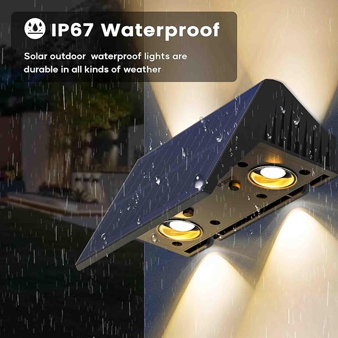 Fence Lights Solar Powered, 8-Pack Solar Fence Lights Up/Down Flexible Buttons, IP67 Waterproof for Outdoor, 100LM Bright, Auto Dusk to Dawn for Wall/Stairs/Yard/Railing/Deck/Pathway (White & RGB)