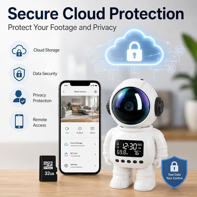 DYPCO 2K Clock Camera for Home Security, Smart Alarm Clock Camera with 2.4G/5G WiFi, Indoor Camera with Phone App, AI Motion Detection, Color Night Vision, Two-Way Audio, Cloud & SD Storage