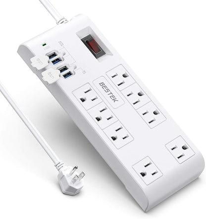 Quick Charge 3.0 Power Strip Surge Protector USB, BESTEK Multi Outlets Plug 8-Outlet 4 USB Charging Ports, 6-Foot Long Flat Angle Plug Heavy Duty Extension Cords, 900 Joule, FCC ETL Listed