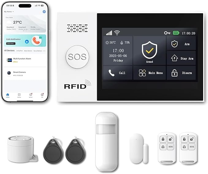 WiFi Wireless Alarm System for Home Security - 24/7 Protection Smart Device | 4.3" Touch Screen, GSM/4G+WiFi, Instant Alerts, Pet Activity Tracking, No Monthly Fee, Alexa Compatible for Villa, Kid Safety