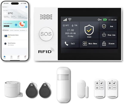 WiFi Wireless Alarm System for Home Security - 24/7 Protection Smart Device | 4.3" Touch Screen, GSM/4G+WiFi, Instant Alerts, Pet Activity Tracking, No Monthly Fee, Alexa Compatible for Villa, Kid Safety