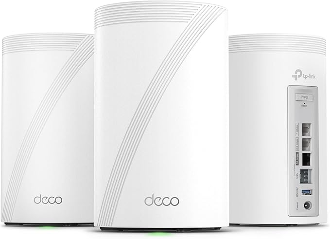TP-Link Deco 7 Pro BE17000 Tri-Band Wi-Fi 7 Whole Home Mesh System | 9-Stream 17Gbps | 10G RJ45/SFP+ Combo | Multi-Gig Wired Backhaul | Up to 8500 Sq.ft | HomeShield, MLO, 320 MHz (Deco BE77 3-Pack)