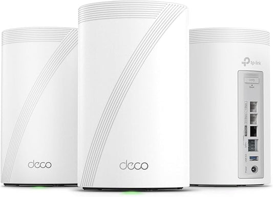 TP-Link Deco 7 Pro BE17000 Tri-Band Wi-Fi 7 Whole Home Mesh System | 9-Stream 17Gbps | 10G RJ45/SFP+ Combo | Multi-Gig Wired Backhaul | Up to 8500 Sq.ft | HomeShield, MLO, 320 MHz (Deco BE77 3-Pack)