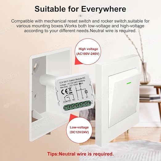 1 Channel DC 12V 24V AC 100/240V Tuya Smart Life App Dry Contact Zigbee Smart Relay Switch Module, Compatible with Alexa Google Home, Versatile Switch Works with Hubitat