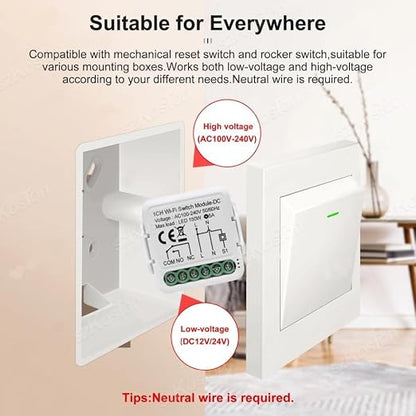 1 Channel DC 12V 24V AC 100/240V Tuya Smart Life App Dry Contact Zigbee Smart Relay Switch Module, Compatible with Alexa Google Home, Versatile Switch Works with Hubitat
